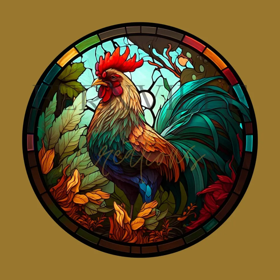 Rooster Tempered Glass Cutting & Serving Board Colorful Stained Glass Look