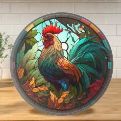 Rooster Tempered Glass Cutting & Serving Board Colorful Stained Glass Look