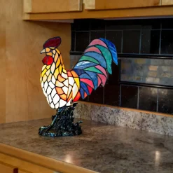 Rooster Tiffany Style Colorful Chicken Stained Glass Lamp or Hanging Panel