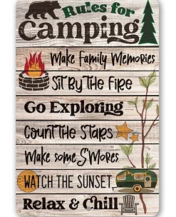 Rules for Camping Inspirational Metal Sign