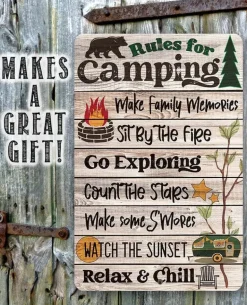 Rules for Camping Inspirational Metal Sign