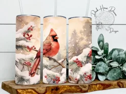 Rustic Vintage Winter Cardinal Skinny Tumbler