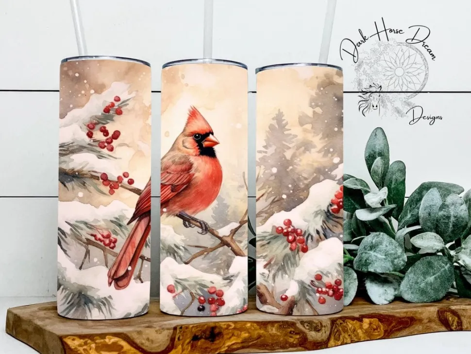 Rustic Vintage Winter Cardinal Skinny Tumbler