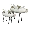 Rustic White Flying Pig Standing Metal Planters SET