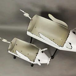 Rustic White Flying Pig Standing Metal Planters SET