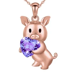 SALE! Pig with Red CZ Heart Necklace, Sterling Silver