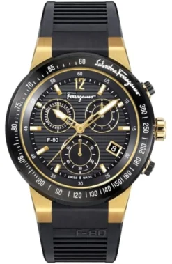 Salvatore Ferragamo F-80 Chrono Rubber Strap Watch, 44mm NWT