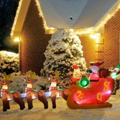 Santa Reindeer Sleigh 12 ft Christmas Inflatable Outdoor/Indoor Decoration with Built-in LED Lights