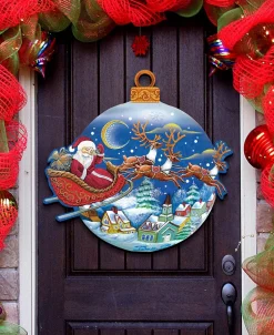 Santa Up and Away Sleigh Ball Christmas Door Hanger Over-the-door and Window Decor