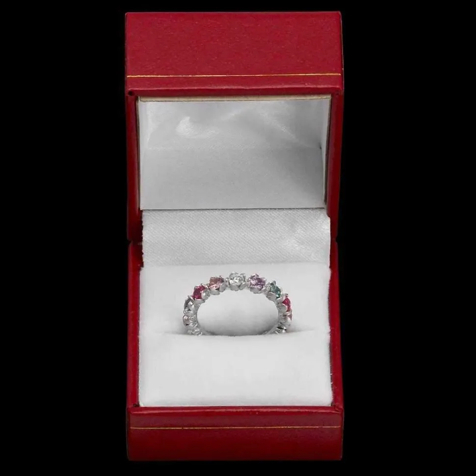 Sapphire and Diamond Eternity Band in 18K White Gold-Flower Motif