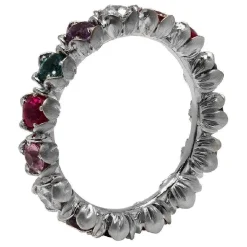 Sapphire and Diamond Eternity Band in 18K White Gold-Flower Motif