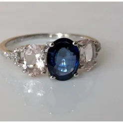 Sapphire, Morganite and Diamond Ring in 10K White Gold, Gorgeous & Unusual!