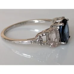 Sapphire, Morganite and Diamond Ring in 10K White Gold, Gorgeous & Unusual!