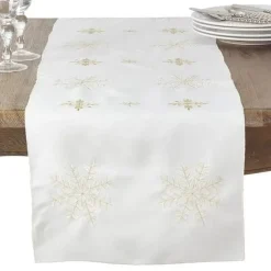 Saro Lifestyle Neve Collection Embroidered Snowflake Christmas Holiday Table Runner 16" X 72"