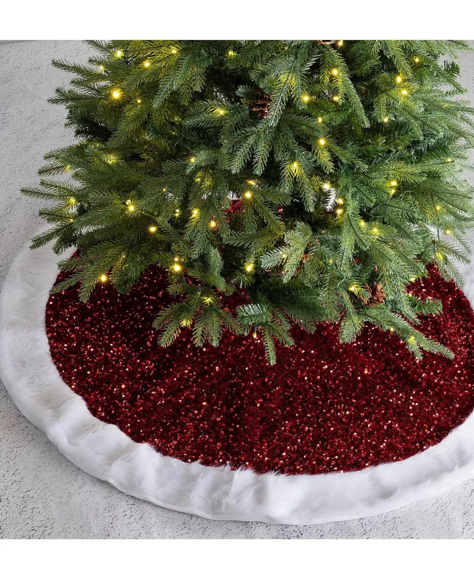Sequin Christmas Faux Fur Tree Skirt