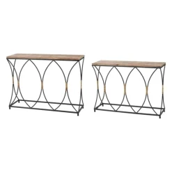 Set of 2 Fisher Island Wood & Metal Console Tables