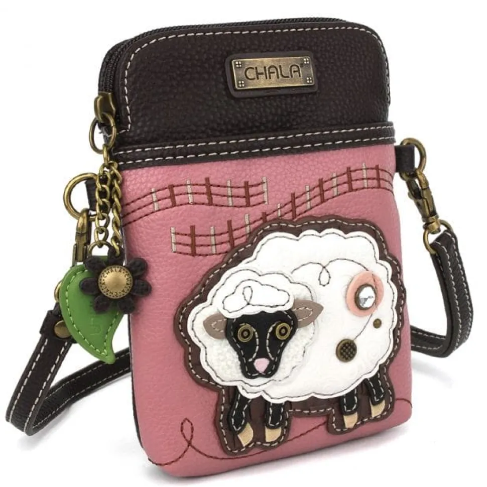 Sheep Keychain or Cellphone Crossbody, Pink Chala Vegan