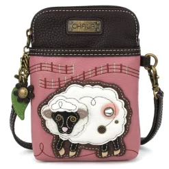 Sheep Keychain or Cellphone Crossbody, Pink Chala Vegan