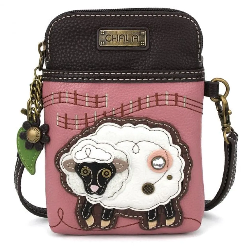 Sheep Keychain or Cellphone Crossbody, Pink Chala Vegan