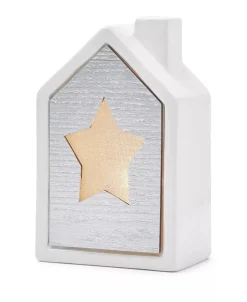 Shimmer Light 5.5" Light-Up Silver Dolomite House with Translucent Star Design