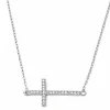 Sideways Cross Necklace with CZ Sterling Silver White, Yellow or Rose Gold Plated