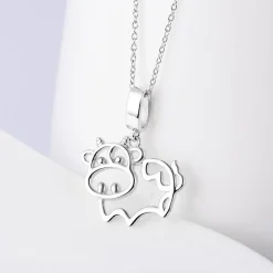 Silver Cow Necklace, Bovine Love at First Sight! 925 Sterling Silver