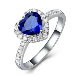 Simulated Sapphire and Crystal Heart Shaped Ring. Sterling Silver, Classic Gift of Love