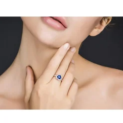 Simulated Sapphire and Crystal Heart Shaped Ring. Sterling Silver, Classic Gift of Love