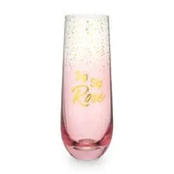 Sip Sip Rose' Stemless Champagne Flute with Pink and Gold Glitter *