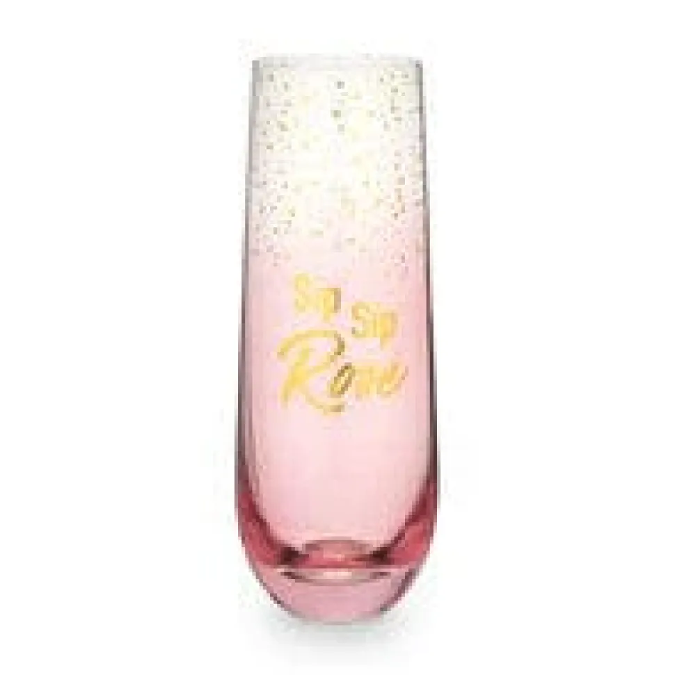 Sip Sip Rose' Stemless Champagne Flute with Pink and Gold Glitter *