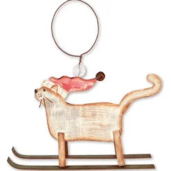 Skiing Weiner Dog or Cat Metal Art Ornament
