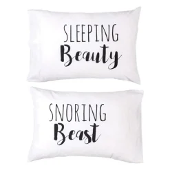 Sleeping Beauty, Snoring Beast Couple's PIllow Case Set, Perfect Wedding Gift!
