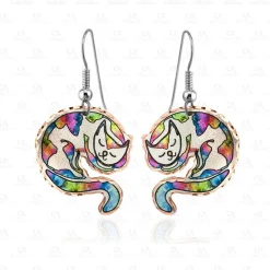 Sleeping Cat Copper Earrings Hand-Made in the USA, cute & colorful!