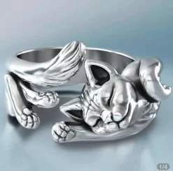 Sleeping Cat Sterling Silver Ring-Adorable for Cat Lovers!