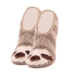 Sloth Fuzzy Footie Socks Women's Funny Fluffy House Slippers Socks