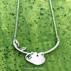 Sloth Stainless Hang in There Steel Necklace Made in the USA