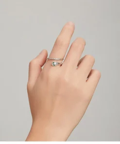 Snake Ring Sterling Silver Green CZ Eyes Open Design