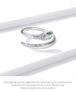Snake Ring Sterling Silver Green CZ Eyes Open Design