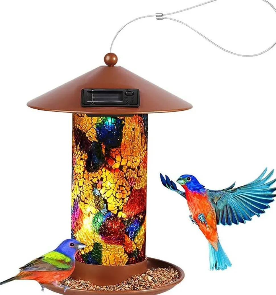 Solar Light Bird Food Feeder for Garden Decoration