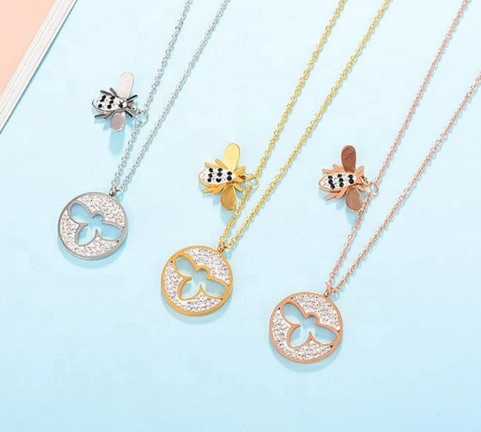 Sparkling Bee Medallion Necklace Rose, Yellow or White Gold Plating Cut Out Bee, SO CUTE!!!
