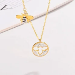 Sparkling Bee Medallion Necklace Rose, Yellow or White Gold Plating Cut Out Bee, SO CUTE!!!