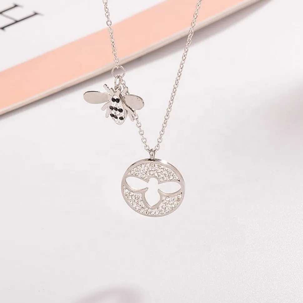 Sparkling Bee Medallion Necklace Rose, Yellow or White Gold Plating Cut Out Bee, SO CUTE!!!