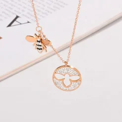 Sparkling Bee Medallion Necklace Rose, Yellow or White Gold Plating Cut Out Bee, SO CUTE!!!