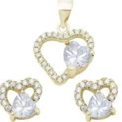 Special Buy! Sterling Silver Double Heart Sets Cubic Zirconia and Simulated Gemstones
