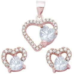 Special Buy! Sterling Silver Double Heart Sets Cubic Zirconia and Simulated Gemstones