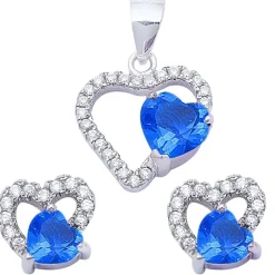 Special Buy! Sterling Silver Double Heart Sets Cubic Zirconia and Simulated Gemstones