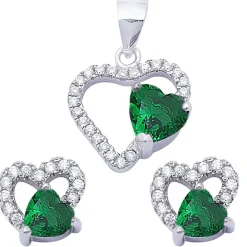 Special Buy! Sterling Silver Double Heart Sets Cubic Zirconia and Simulated Gemstones