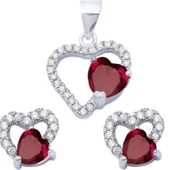 Special Buy! Sterling Silver Double Heart Sets Cubic Zirconia and Simulated Gemstones