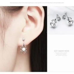 Spider and Pearl Earrings and Ring in Sterling Silver, Adorable!