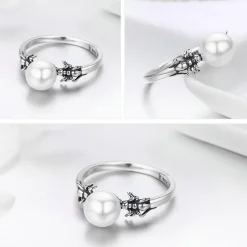 Spider and Pearl Earrings and Ring in Sterling Silver, Adorable!